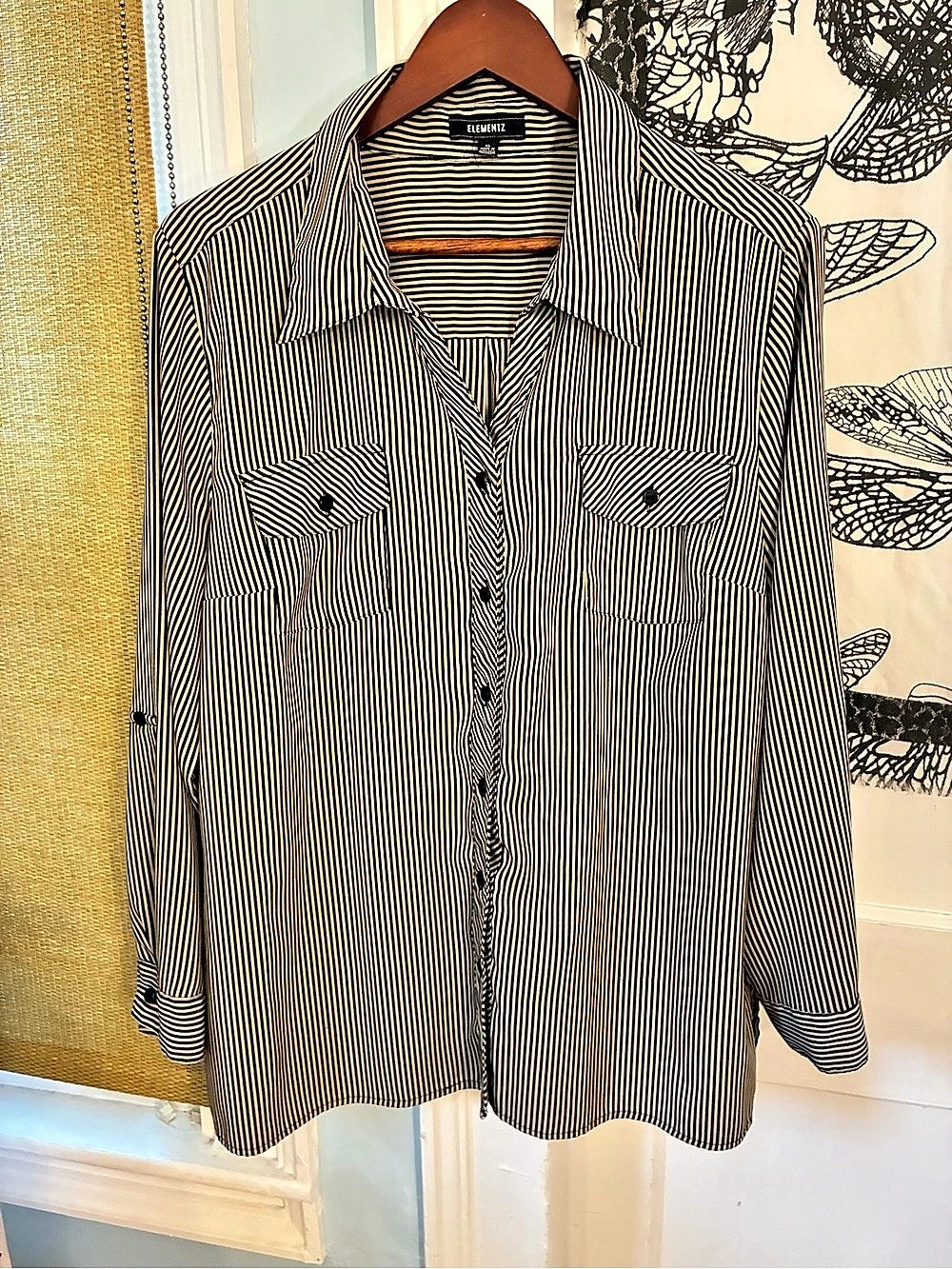 Elementz Striped Button Down Shirt in Black & Tan XL Like New